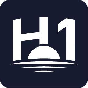 H1 Adventures reversed logo in white on deep navy